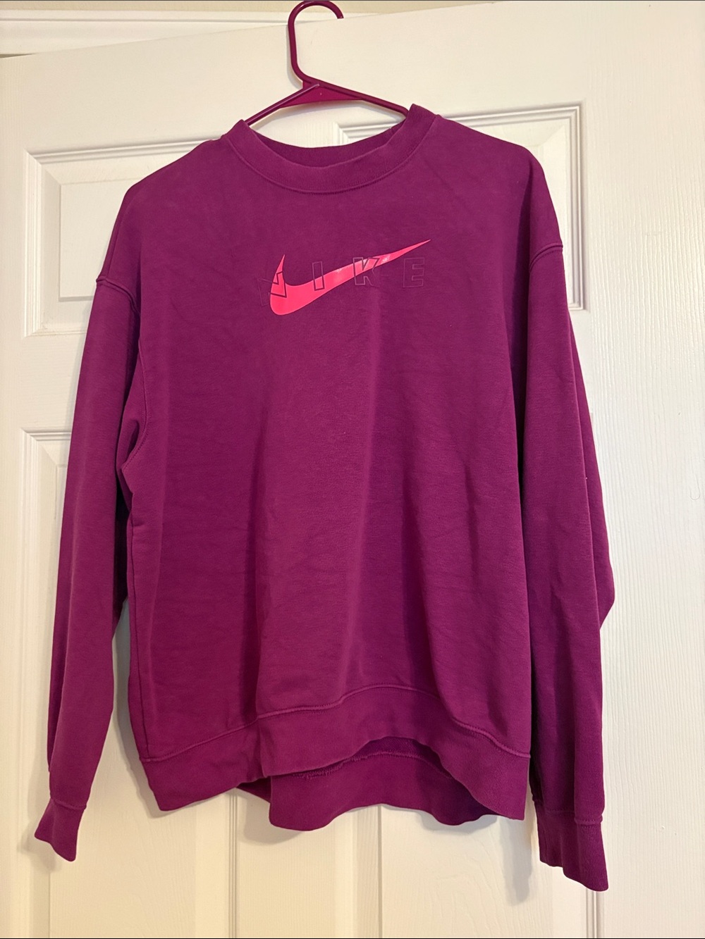 Nike Plum Crewneck Sweatshirt with Pink Swoosh